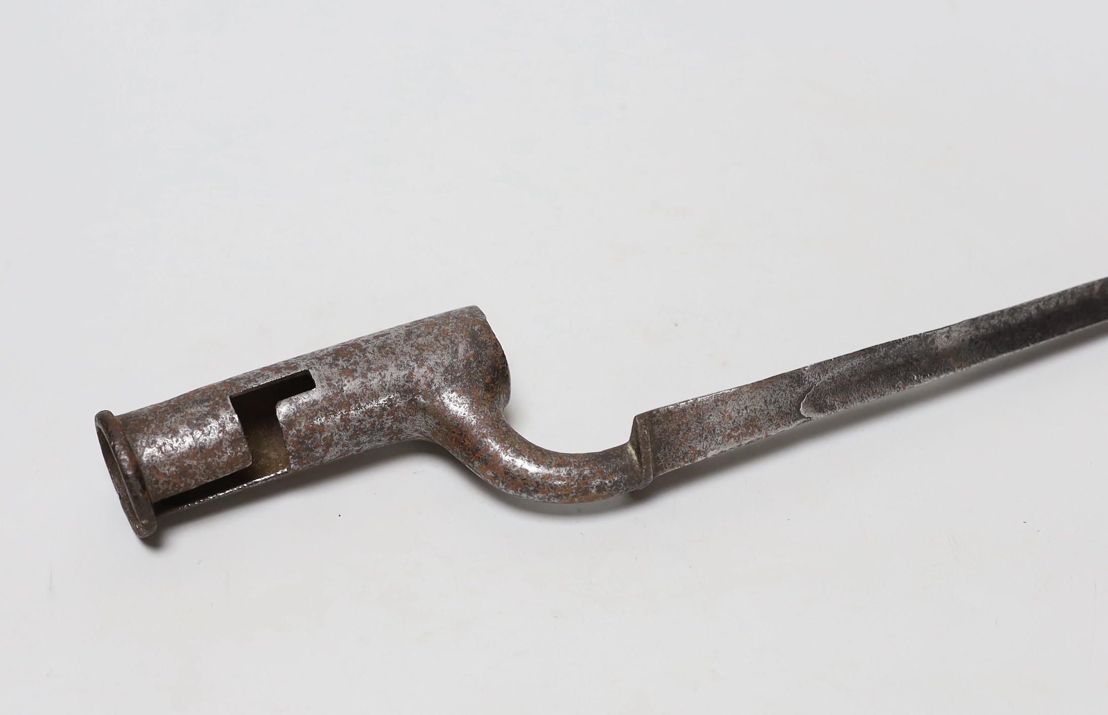 A George V 1897 pattern officer's sword in leather scabbard and canvas outer case with additional steel scabbard, together with a triangular bayonet in leather scabbard with strap and two 19th century Sinhalese swords (k